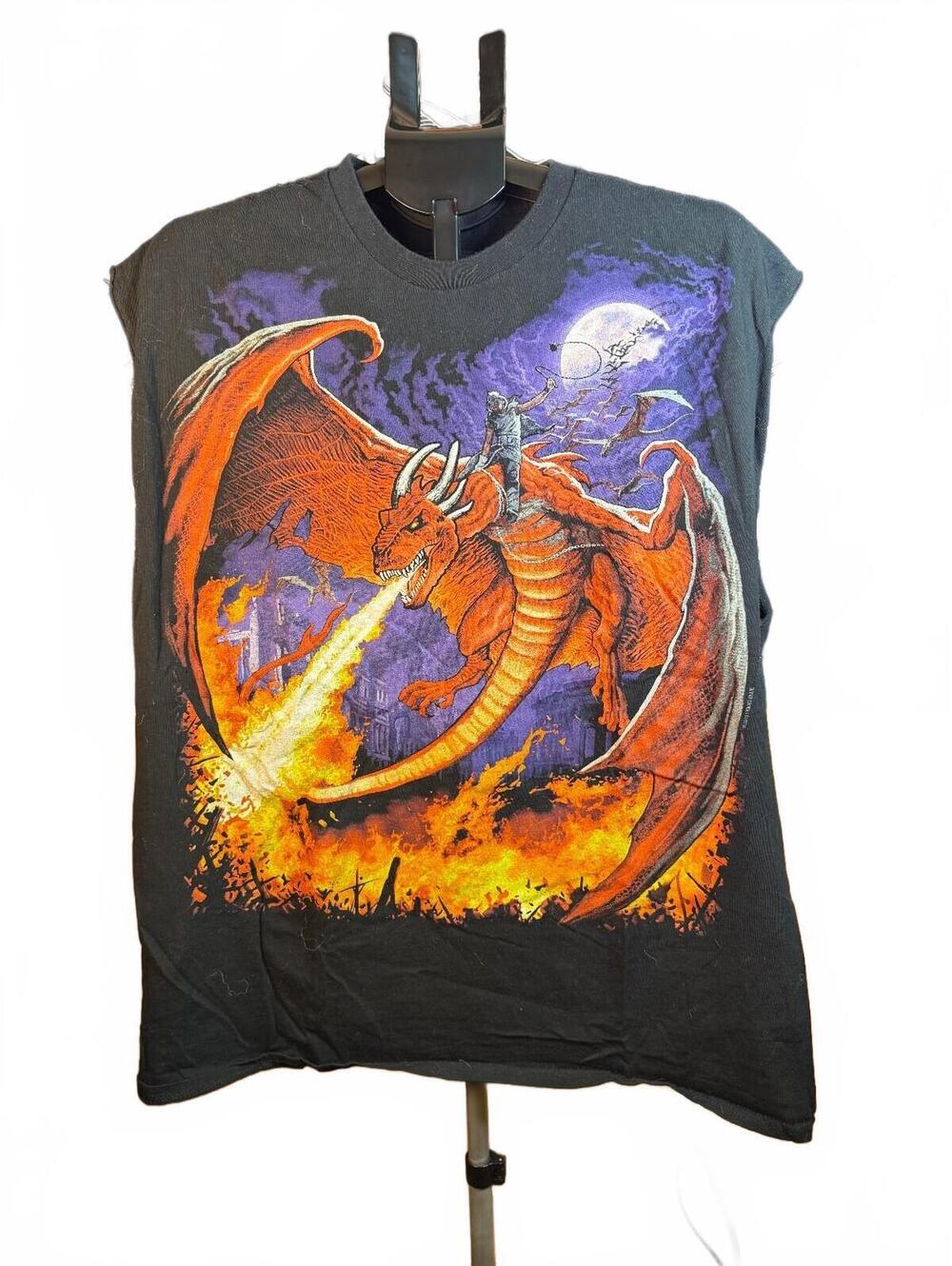 Mens Sleeveless sz XL Liquid Blue vintage T-Shirt with Fiery Dragon Design